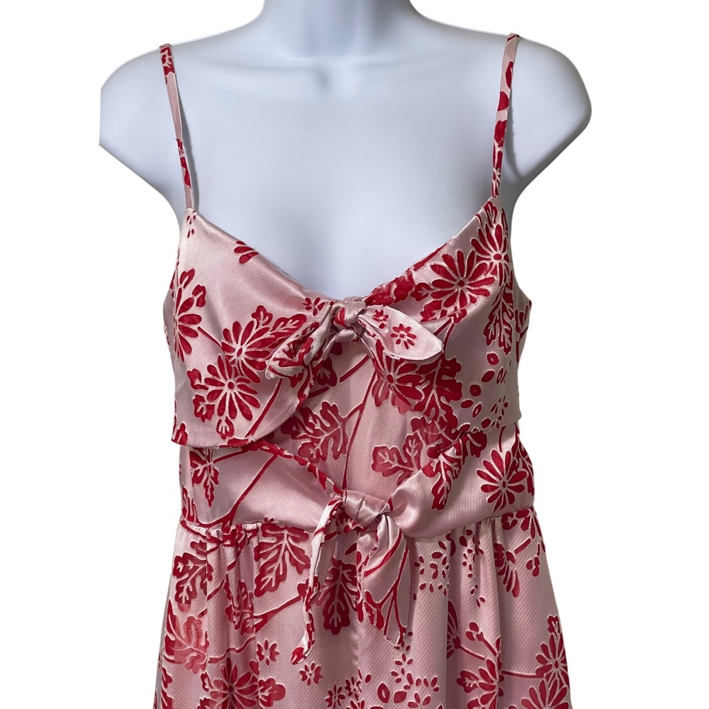 LIKELY Pink Red Floral Wide Leg Jumpsuit Satin Tie Front Size 8 NEW - Picture 4 of 13